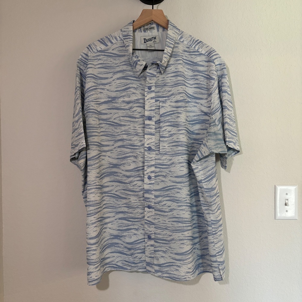 Duluth Button Up Shirt Untucked 2XL Recycled Polyester Blue Wave Coastal Outdoor